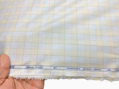 Tessitura Monti 100% Premium Giza Cotton Shirting Fabric (Blue & Light Yellow, Checks)
