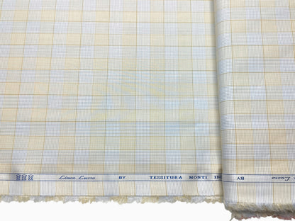 Tessitura Monti 100% Premium Giza Cotton Shirting Fabric (Blue & Light Yellow, Checks)