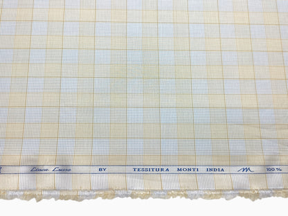 Tessitura Monti 100% Premium Giza Cotton Shirting Fabric (Blue & Light Yellow, Checks)