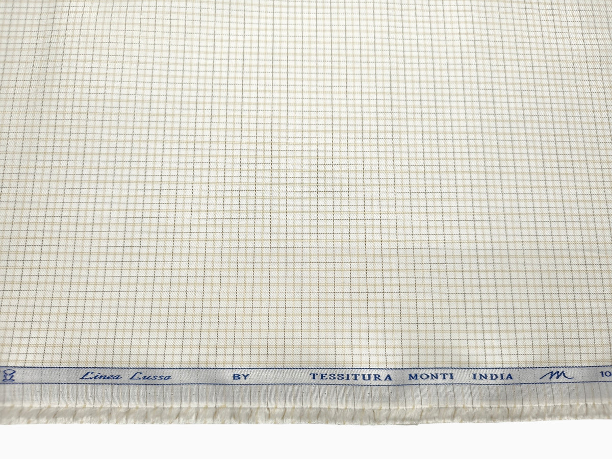 Tessitura Monti 100% Premium Giza Cotton Shirting Fabric (White, Beige & Brown, Checks)