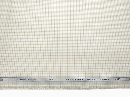 Tessitura Monti 100% Premium Giza Cotton Shirting Fabric (White, Beige & Brown, Checks)