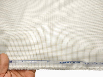 Tessitura Monti 100% Premium Giza Cotton Shirting Fabric (White, Beige & Brown, Checks)