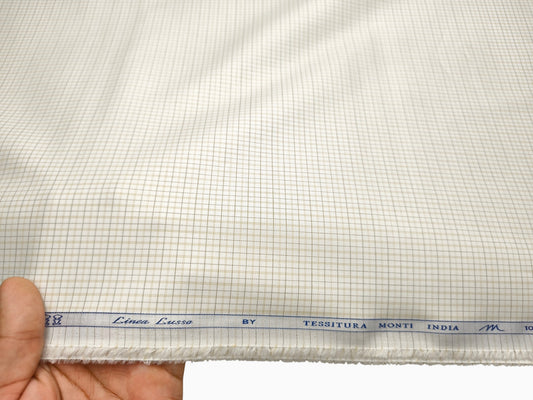 Tessitura Monti 100% Premium Giza Cotton Shirting Fabric (White, Beige & Brown, Checks)