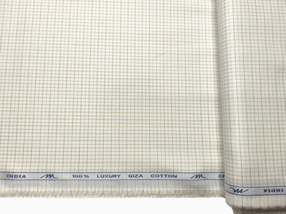 Tessitura Monti 100% Premium Giza Cotton Shirting Fabric (White, Beige & Brown, Checks)