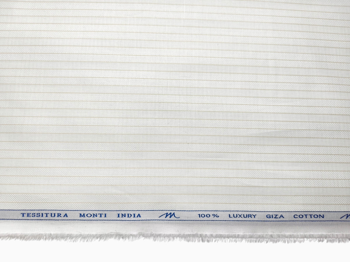 Tessitura Monti 100% Premium Giza Cotton Shirting Fabric (White & Beige, Stripes)