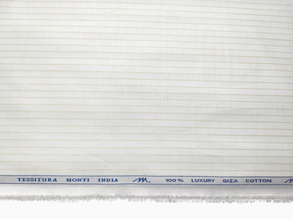 Tessitura Monti 100% Premium Giza Cotton Shirting Fabric (White & Beige, Stripes)