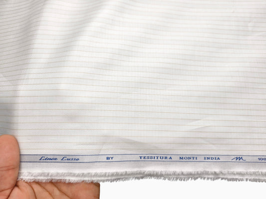 Tessitura Monti 100% Premium Giza Cotton Shirting Fabric (White & Beige, Stripes)