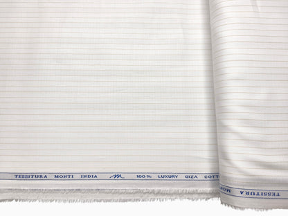 Tessitura Monti 100% Premium Giza Cotton Shirting Fabric (White & Beige, Stripes)
