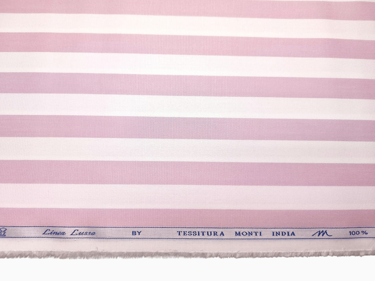 Tessitura Monti 100% Premium Giza Cotton Shirting Fabric (White & Pink , Stripes)