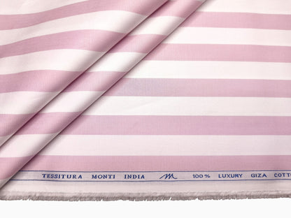 Tessitura Monti 100% Premium Giza Cotton Shirting Fabric (White & Pink , Stripes)