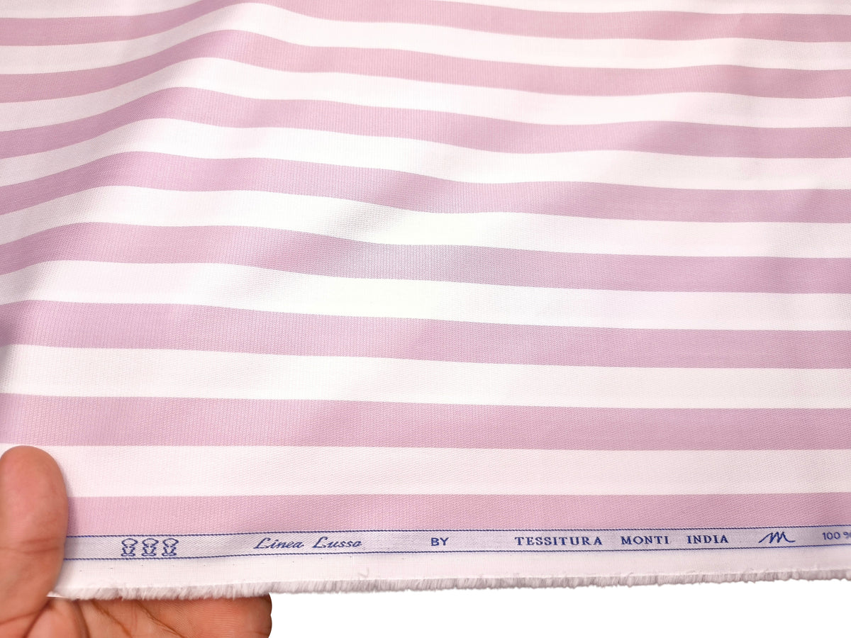 Tessitura Monti 100% Premium Giza Cotton Shirting Fabric (White & Pink , Stripes)
