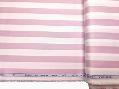Tessitura Monti 100% Premium Giza Cotton Shirting Fabric (White & Pink , Stripes)