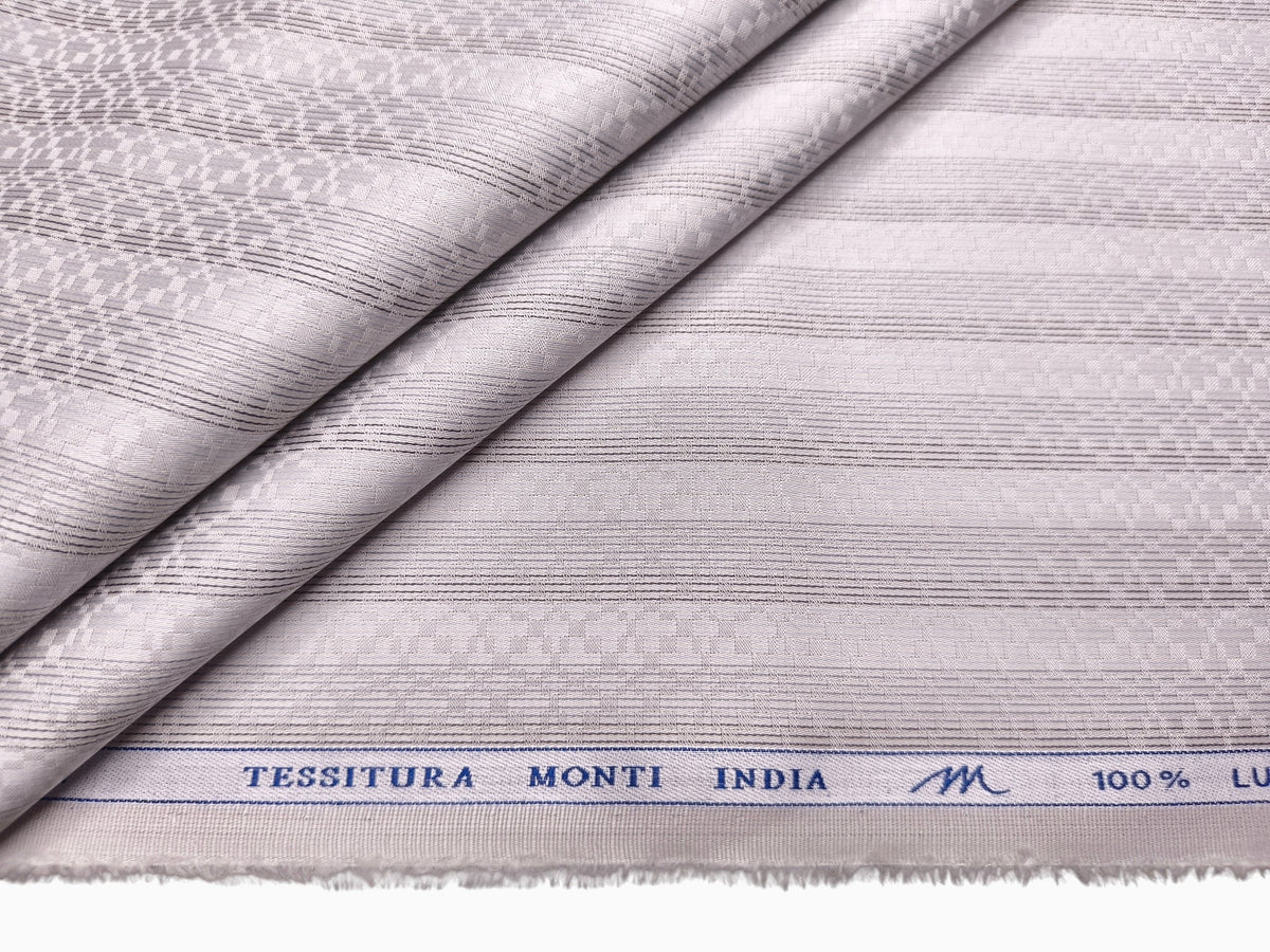Tessitura Monti 100% Premium Giza Cotton Shirting Fabric (Silver Grey, Stripes)