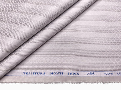 Tessitura Monti 100% Premium Giza Cotton Shirting Fabric (Silver Grey, Stripes)