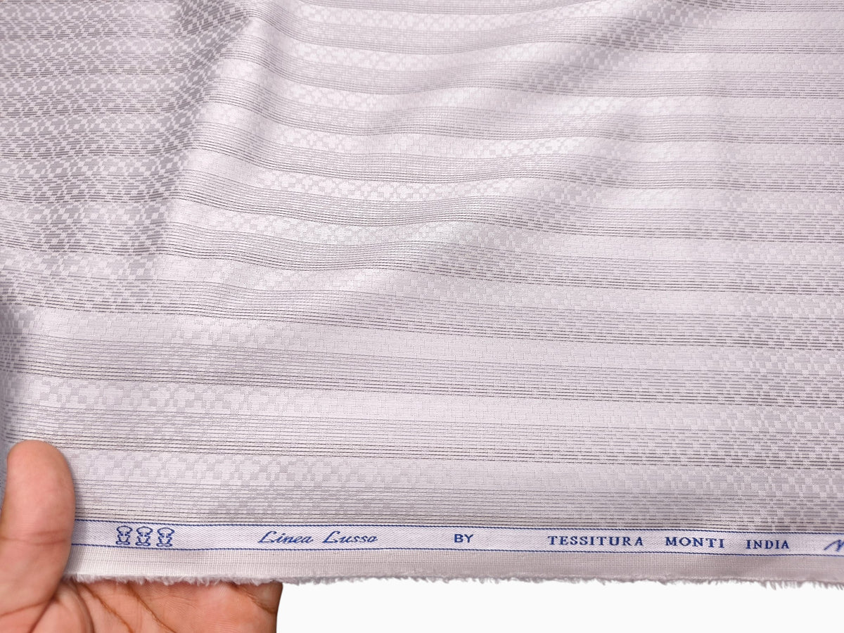 Tessitura Monti 100% Premium Giza Cotton Shirting Fabric (Silver Grey, Stripes)