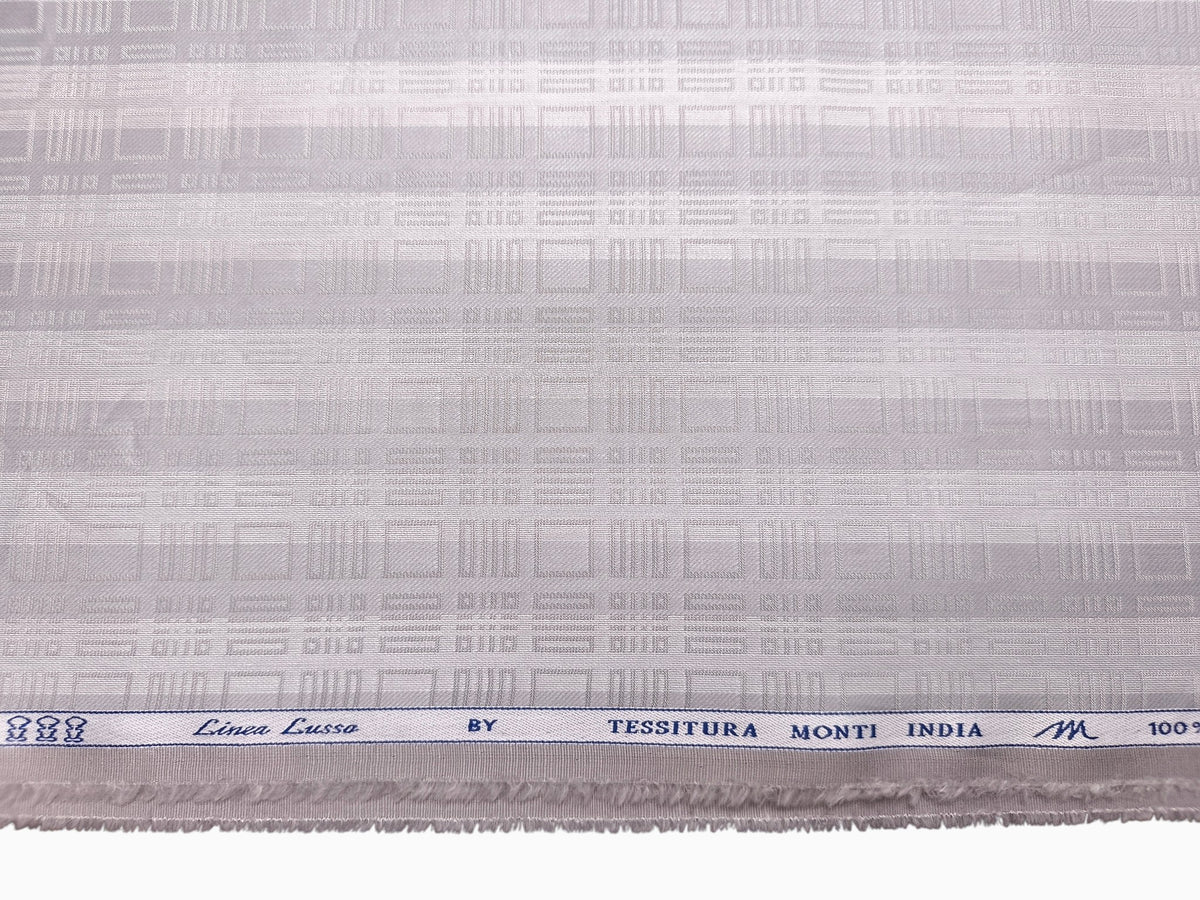 Tessitura Monti 100% Premium Giza Cotton Shirting Fabric (Silver Grey, Patterned Stripes)