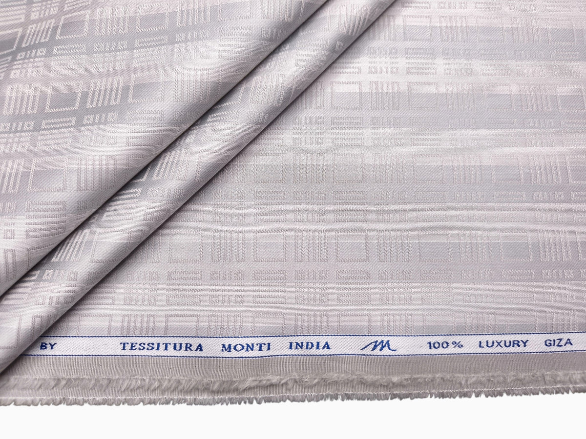 Tessitura Monti 100% Premium Giza Cotton Shirting Fabric (Silver Grey, Patterned Stripes)