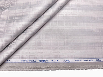 Tessitura Monti 100% Premium Giza Cotton Shirting Fabric (Silver Grey, Patterned Stripes)