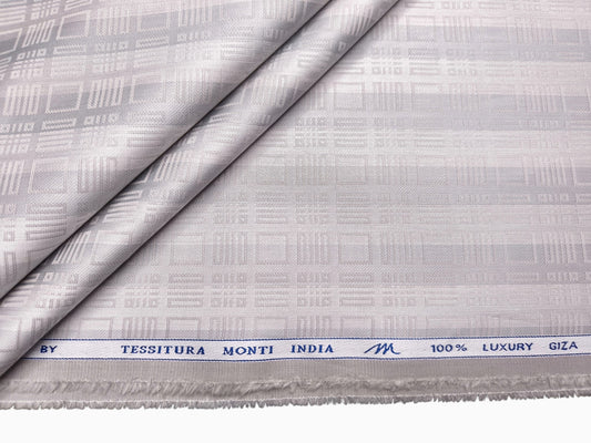 Tessitura Monti 100% Premium Giza Cotton Shirting Fabric (Silver Grey, Patterned Stripes)
