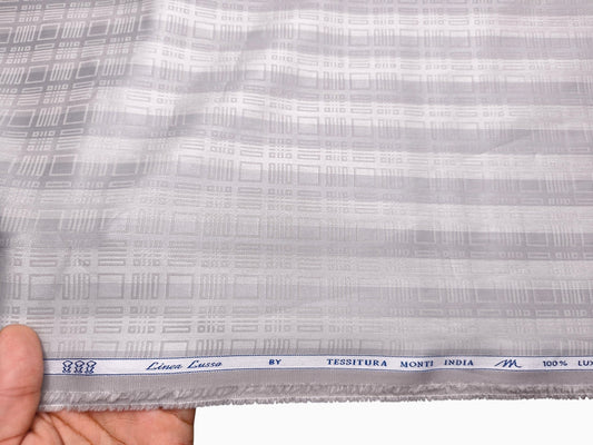 Tessitura Monti 100% Premium Giza Cotton Shirting Fabric (Silver Grey, Patterned Stripes)