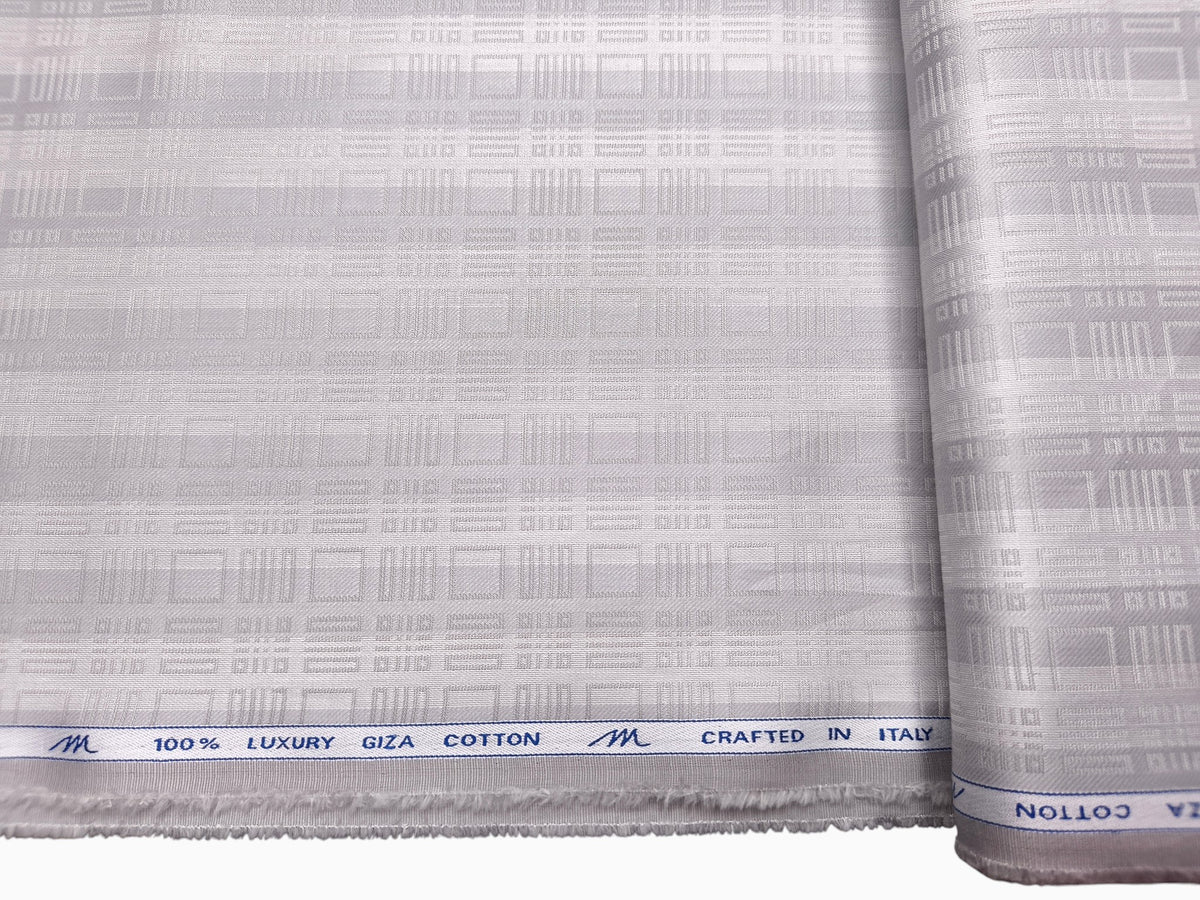 Tessitura Monti 100% Premium Giza Cotton Shirting Fabric (Silver Grey, Patterned Stripes)