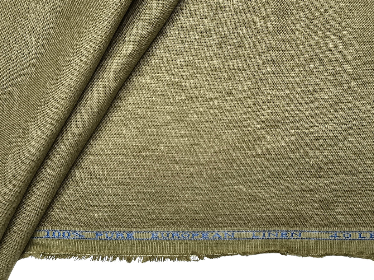100% Pure European Linen 40 LEA Shirting Fabric (Dusty Olive Green, Plain)