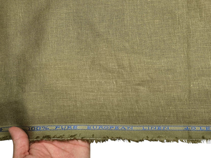 100% Pure European Linen 40 LEA Shirting Fabric (Dusty Olive Green, Plain)