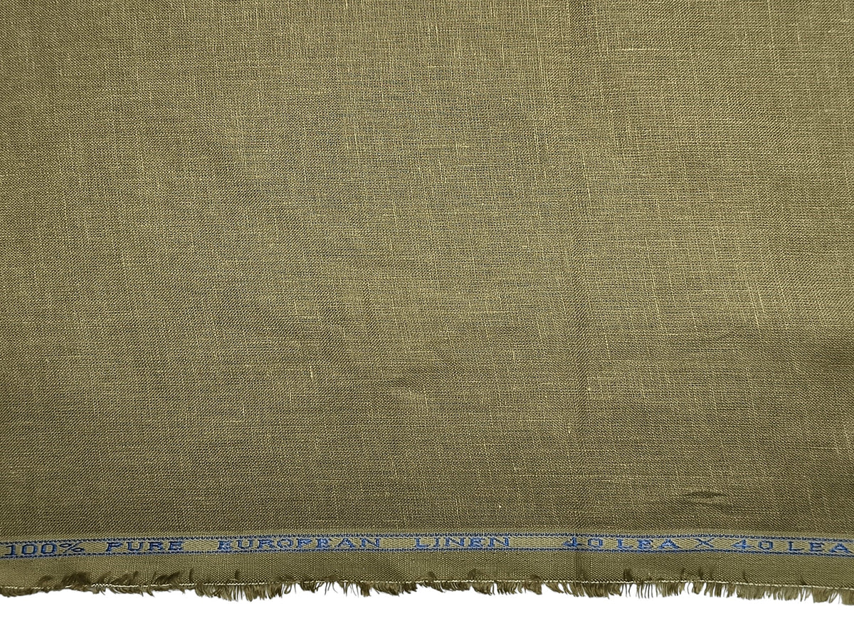 100% Pure European Linen 40 LEA Shirting Fabric (Dusty Olive Green, Plain)