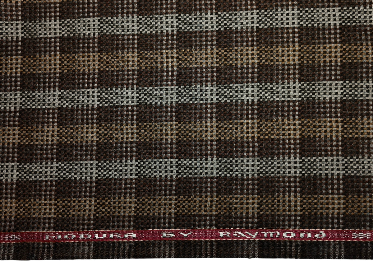 Raymond Modura 100% Wool Premium Jacketing Suiting Fabric (Brown, Hopsack Tweed Multichecks)