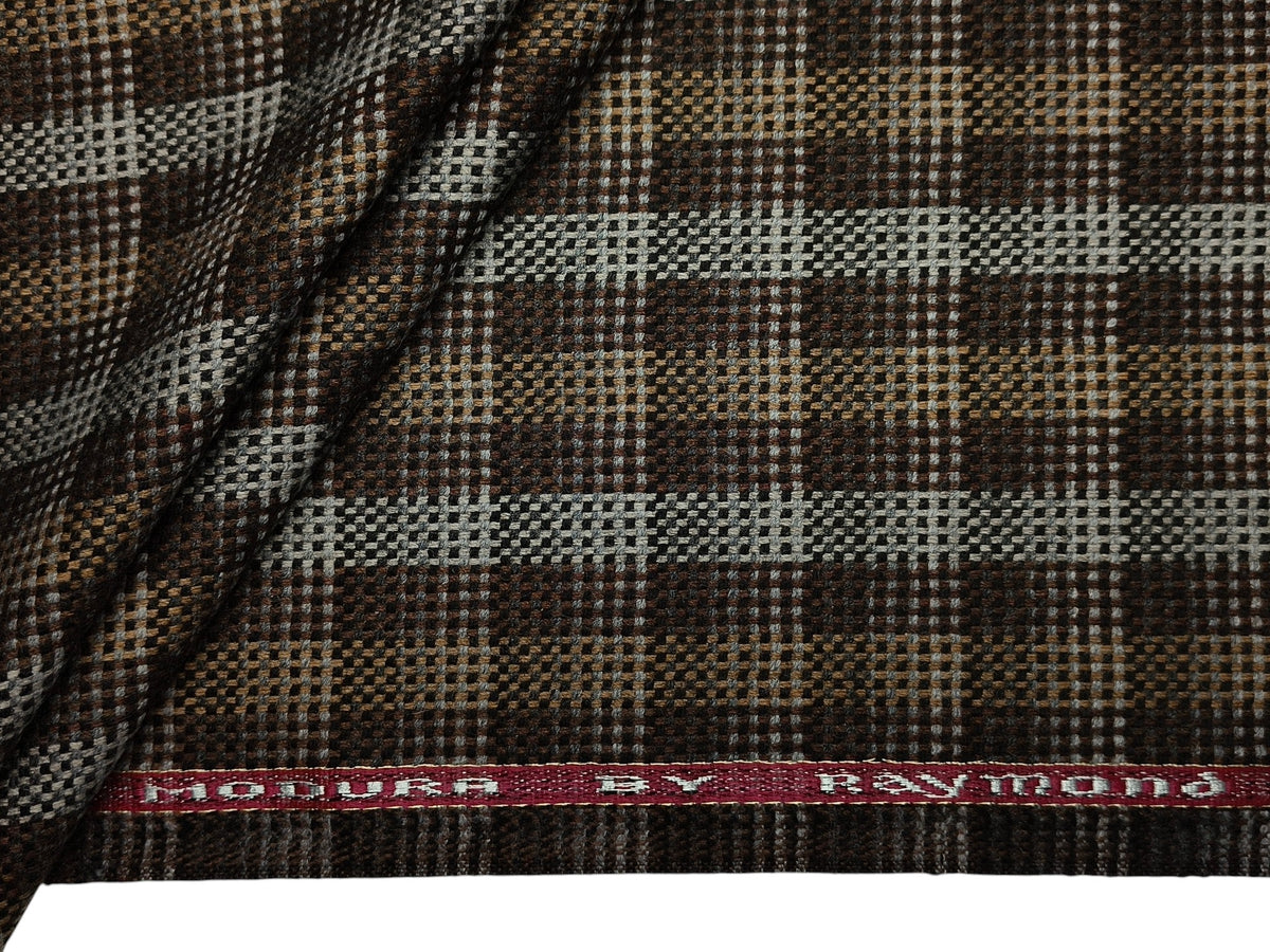Raymond Modura 100% Wool Premium Jacketing Suiting Fabric (Brown, Hopsack Tweed Multichecks)