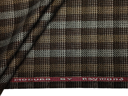 Raymond Modura 100% Wool Premium Jacketing Suiting Fabric (Brown, Hopsack Tweed Multichecks)
