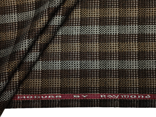 Raymond Modura 100% Wool Premium Jacketing Suiting Fabric (Brown, Hopsack Tweed Multichecks)