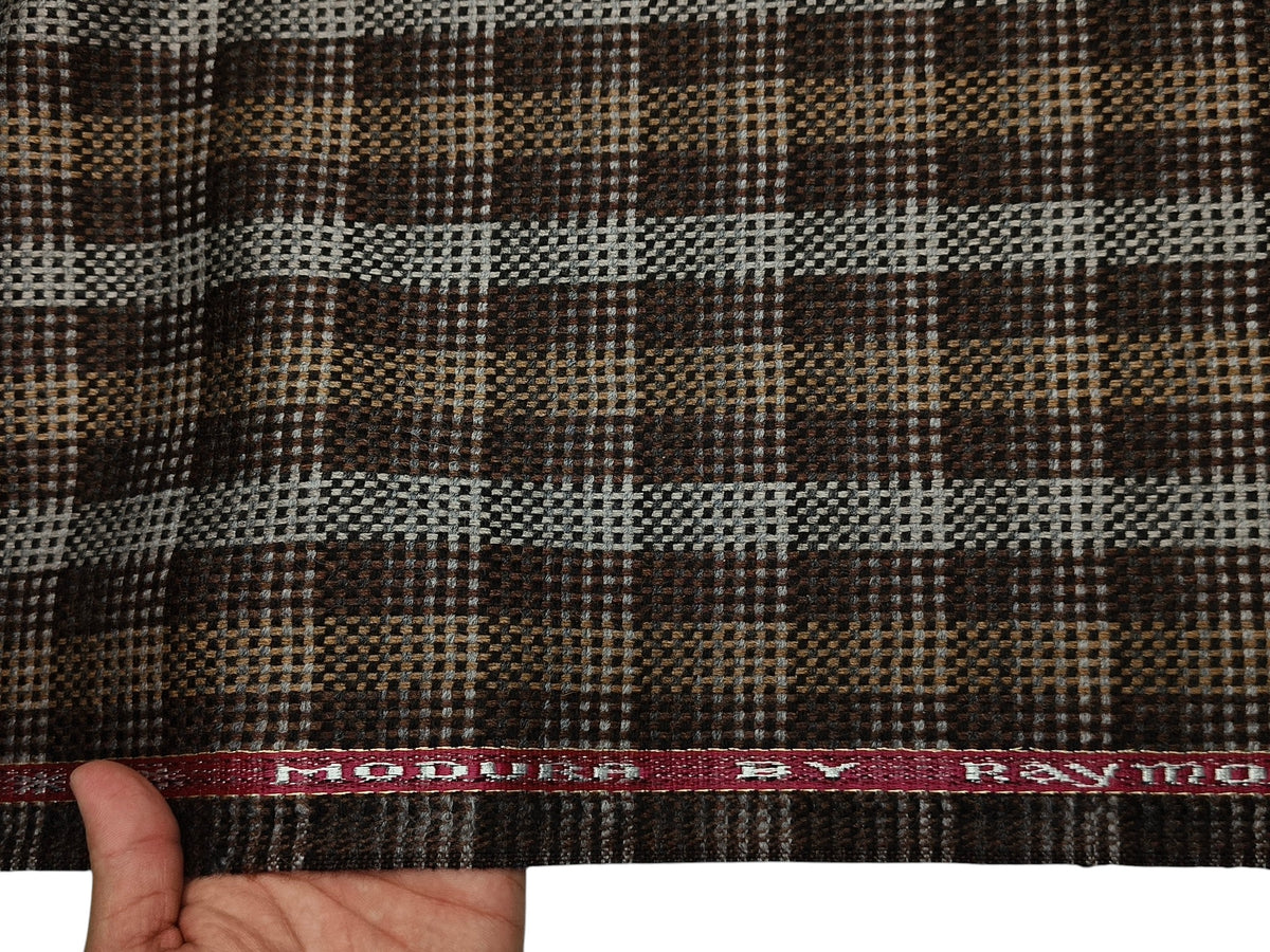 Raymond Modura 100% Wool Premium Jacketing Suiting Fabric (Brown, Hopsack Tweed Multichecks)