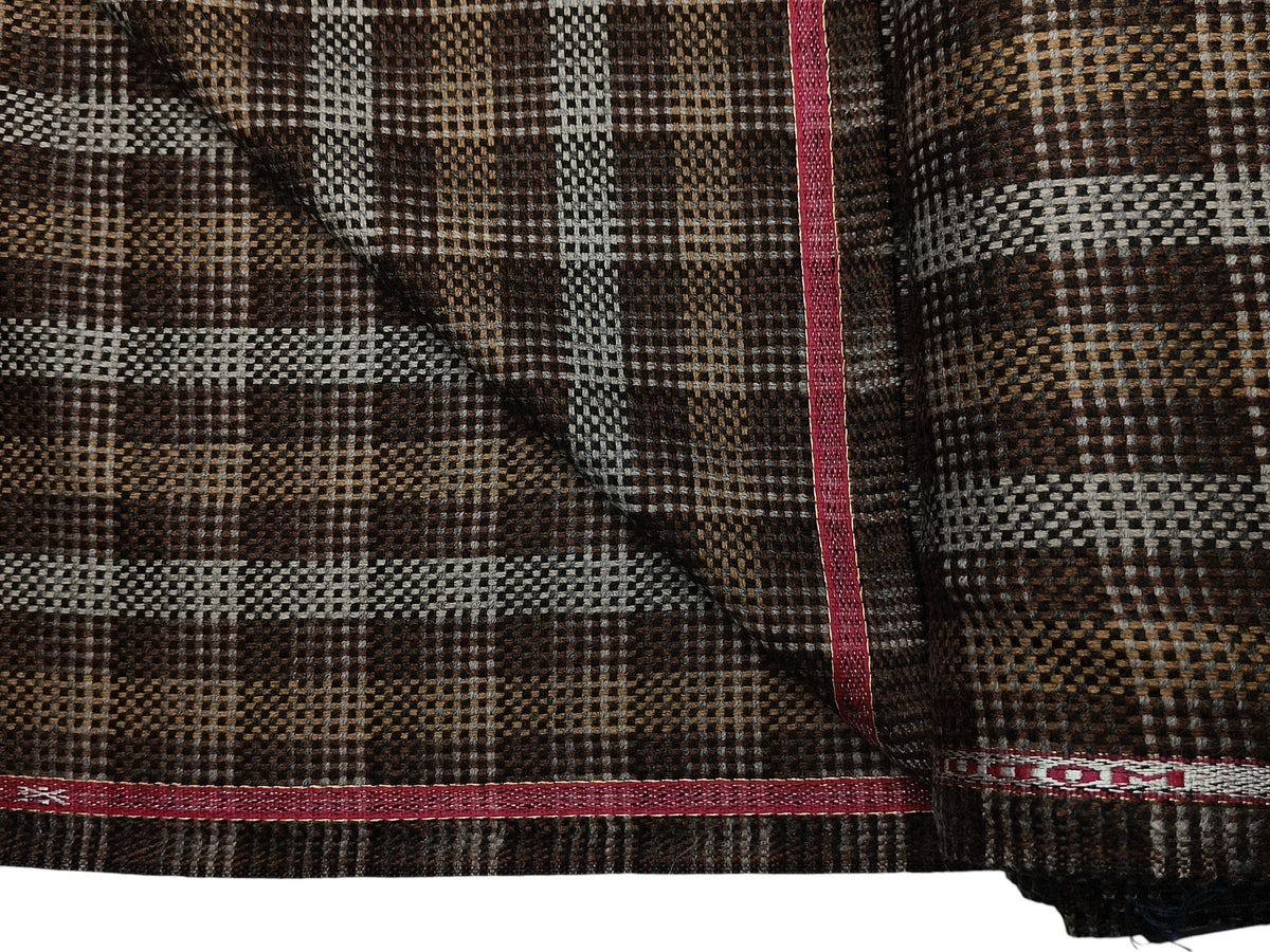 Raymond Modura 100% Wool Premium Jacketing Suiting Fabric (Brown, Hopsack Tweed Multichecks)