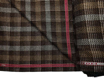 Raymond Modura 100% Wool Premium Jacketing Suiting Fabric (Brown, Hopsack Tweed Multichecks)