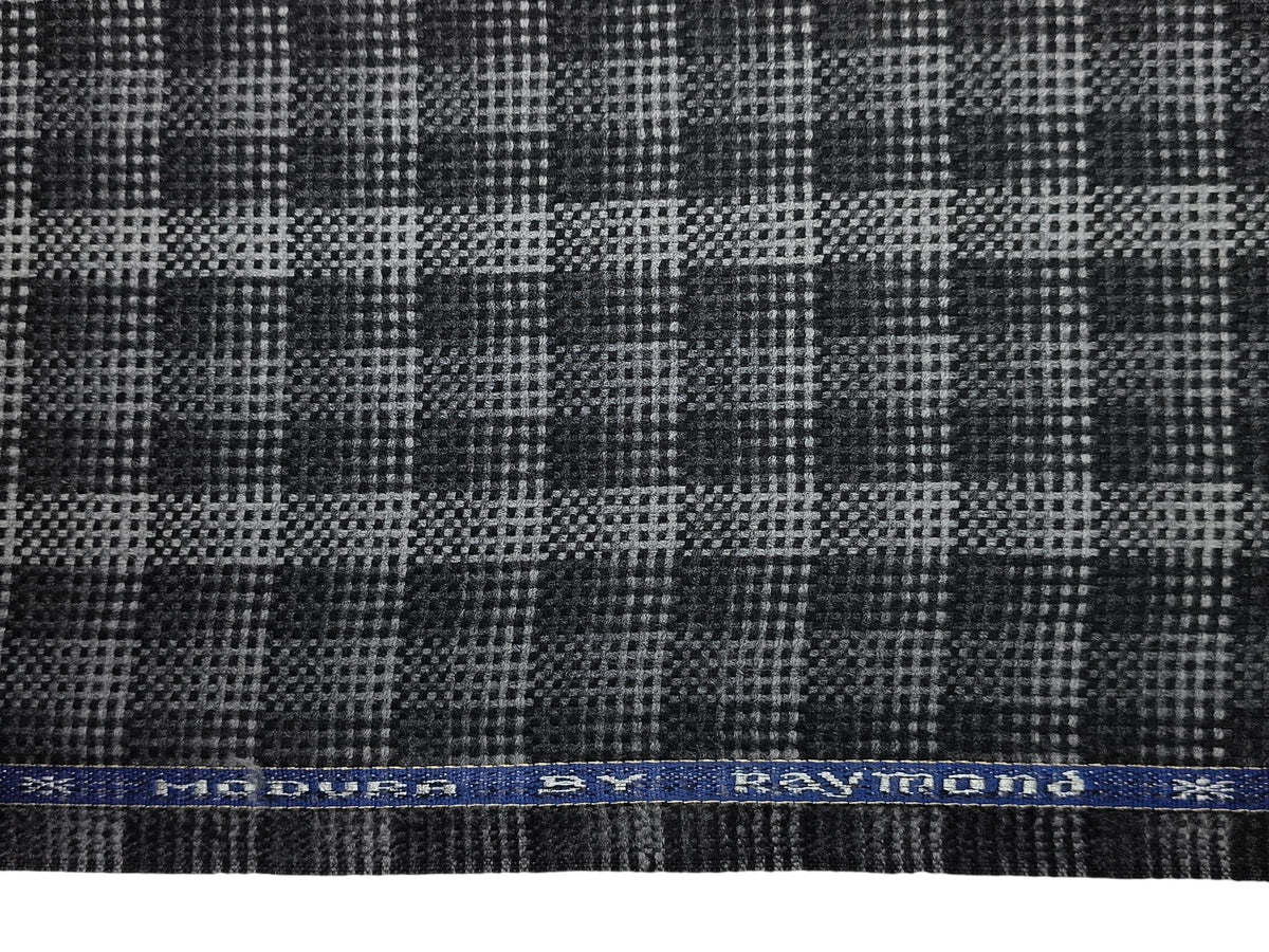 Raymond Modura 100% Wool Premium Jacketing Suiting Fabric (Black & Grey, Hopsack Tweed Multichecks)
