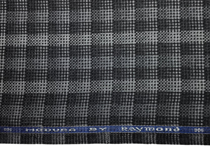 Raymond Modura 100% Wool Premium Jacketing Suiting Fabric (Black & Grey, Hopsack Tweed Multichecks)