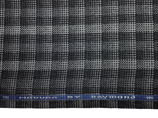Raymond Modura 100% Wool Premium Jacketing Suiting Fabric (Black & Grey, Hopsack Tweed Multichecks)