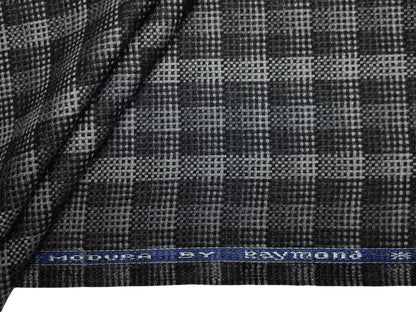 Raymond Modura 100% Wool Premium Jacketing Suiting Fabric (Black & Grey, Hopsack Tweed Multichecks)