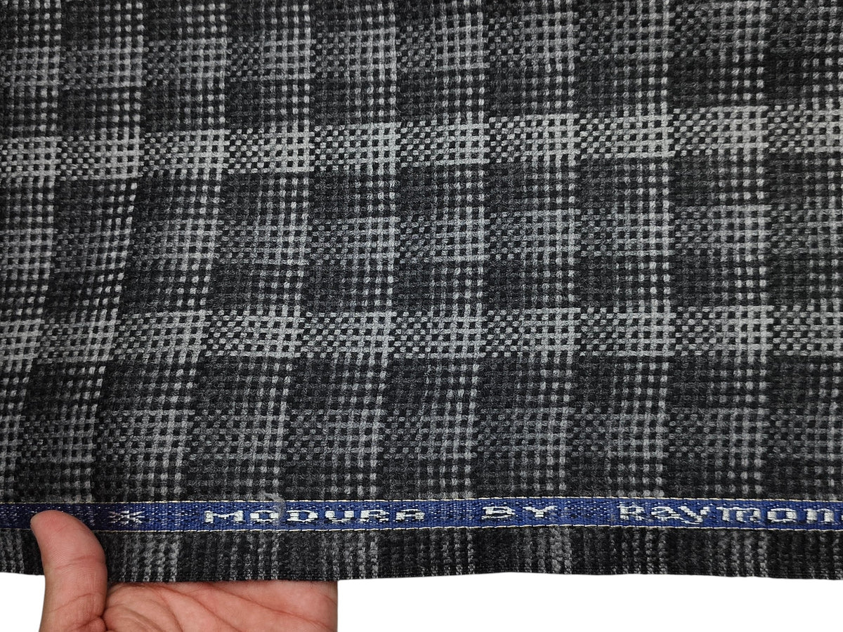 Raymond Modura 100% Wool Premium Jacketing Suiting Fabric (Black & Grey, Hopsack Tweed Multichecks)