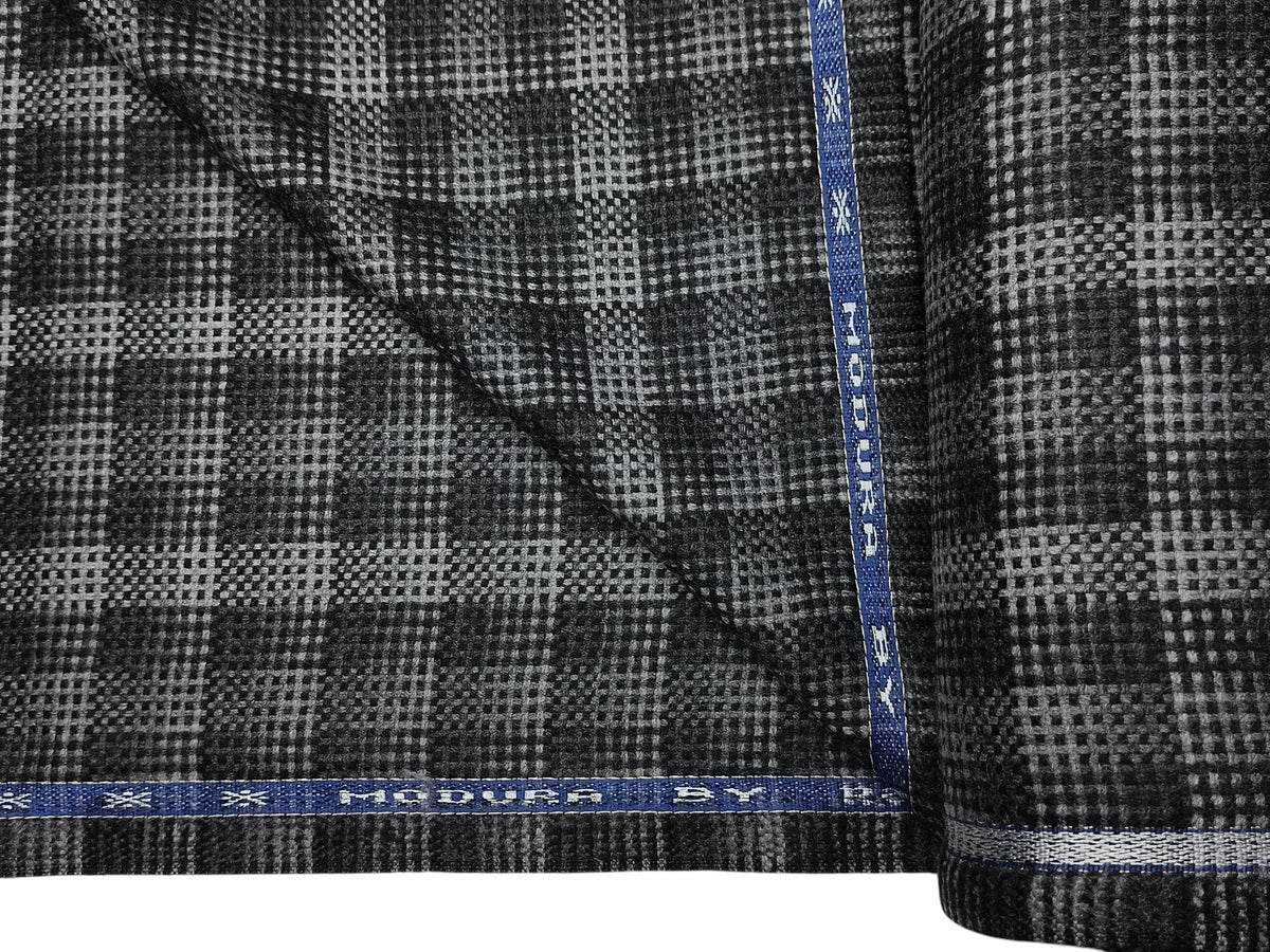 Raymond Modura 100% Wool Premium Jacketing Suiting Fabric (Black & Grey, Hopsack Tweed Multichecks)