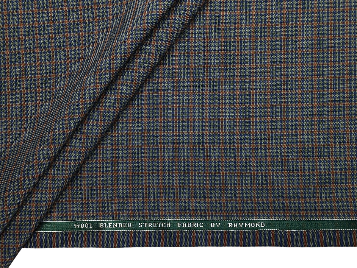 Raymond Wool Blend Stretched Premium Suiting Fabric (Multicolour, Checks)