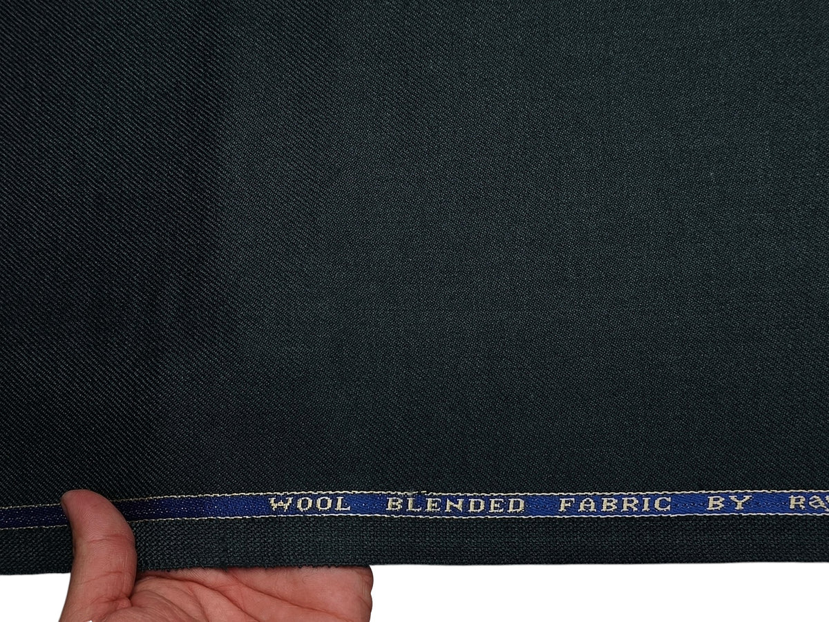 Raymond Wool Blended High GSM Suiting Fabric (Bottle Green, Twill Weave)