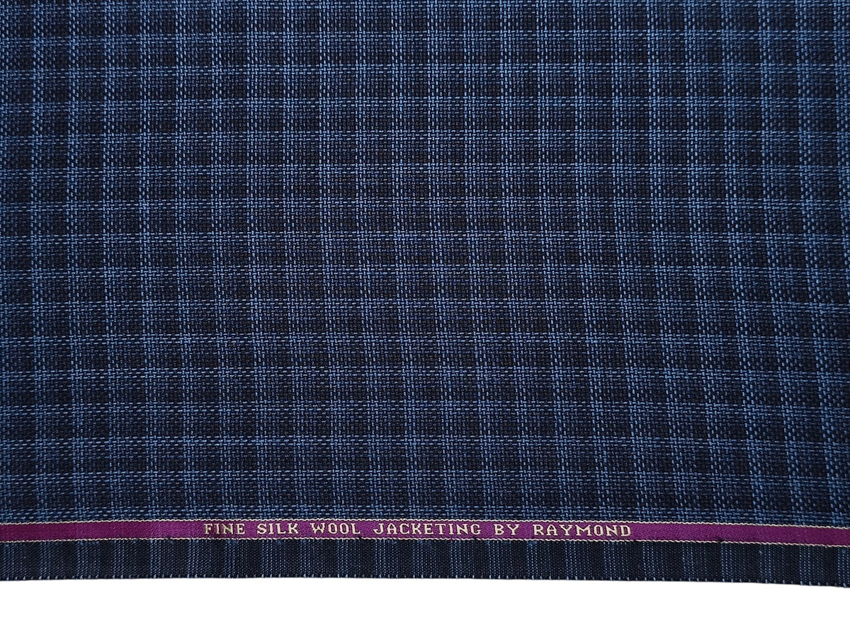 Raymond Fine Wool Silk Blended Premium Jacketing Suiting Fabric (Blue & Black , Checks with Hopsack Weave)