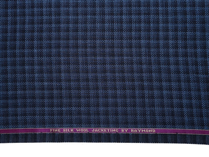 Raymond Fine Wool Silk Blended Premium Jacketing Suiting Fabric (Blue & Black , Checks with Hopsack Weave)
