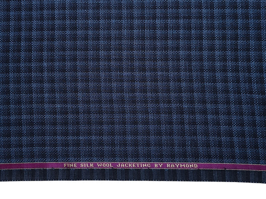 Raymond Fine Wool Silk Blended Premium Jacketing Suiting Fabric (Blue & Black , Checks with Hopsack Weave)