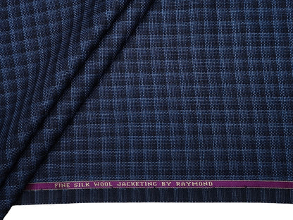 Raymond Fine Wool Silk Blended Premium Jacketing Suiting Fabric (Blue & Black , Checks with Hopsack Weave)