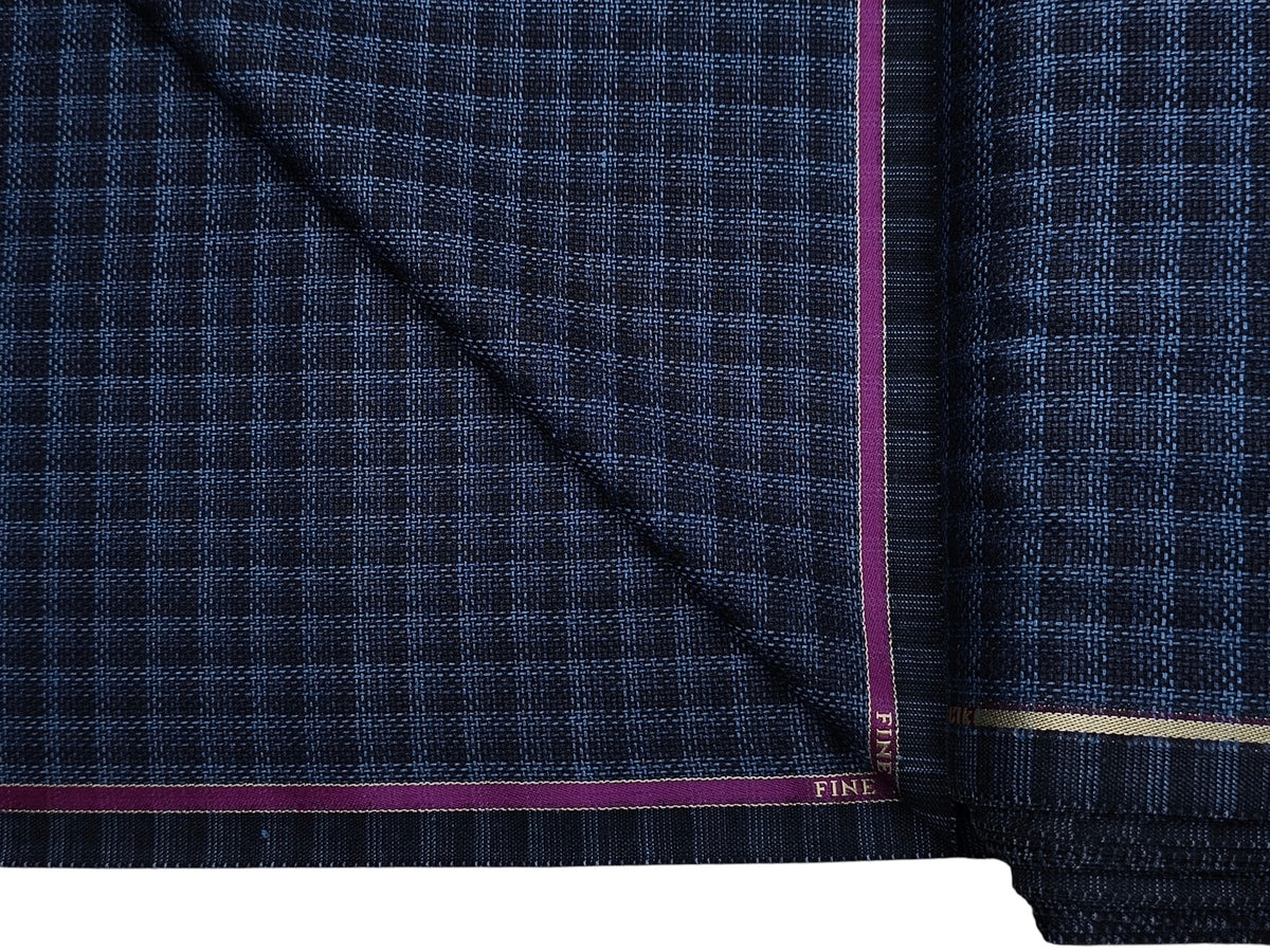 Raymond Fine Wool Silk Blended Premium Jacketing Suiting Fabric (Blue & Black , Checks with Hopsack Weave)