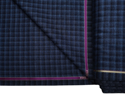 Raymond Fine Wool Silk Blended Premium Jacketing Suiting Fabric (Blue & Black , Checks with Hopsack Weave)