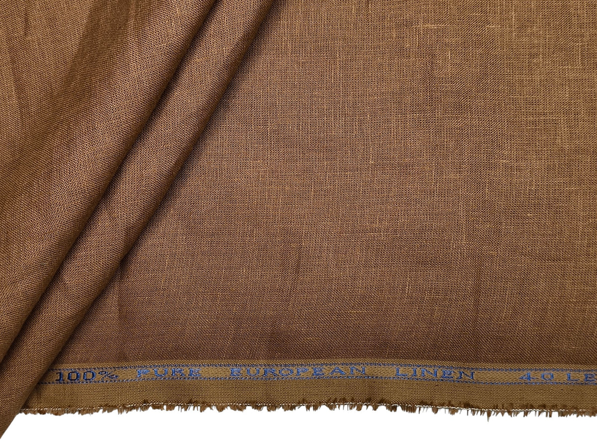 100% Pure European Linen 40 LEA Shirting Fabric (Camel Tan, Plain)